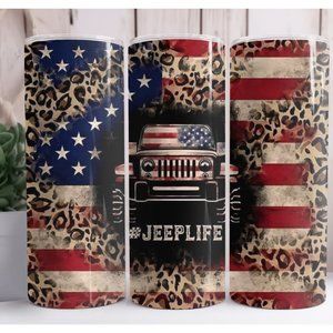 Jeep Life Flag Animal Print 20oz Skinny Tumbler Insulated Cup